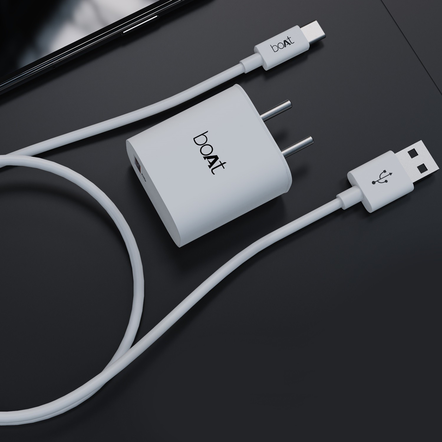 boAt 18W Power WCD QC3A Charger combo (Type C ) (White, Cable Included)
