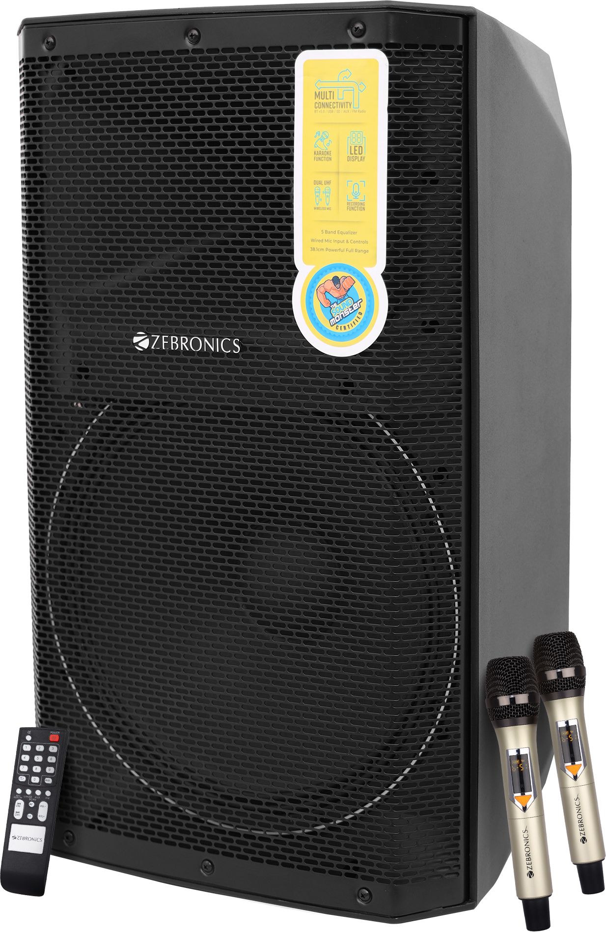 original-imagzedtbumawkht.jpeg ZEBRONICS Zebronics - Epic Plus,BT v5.0 / USB / SD / FM / AUX / Mic Input,40W RMS 480 W Bluetooth Party Speaker (Black, Mono Channel) - Image 1