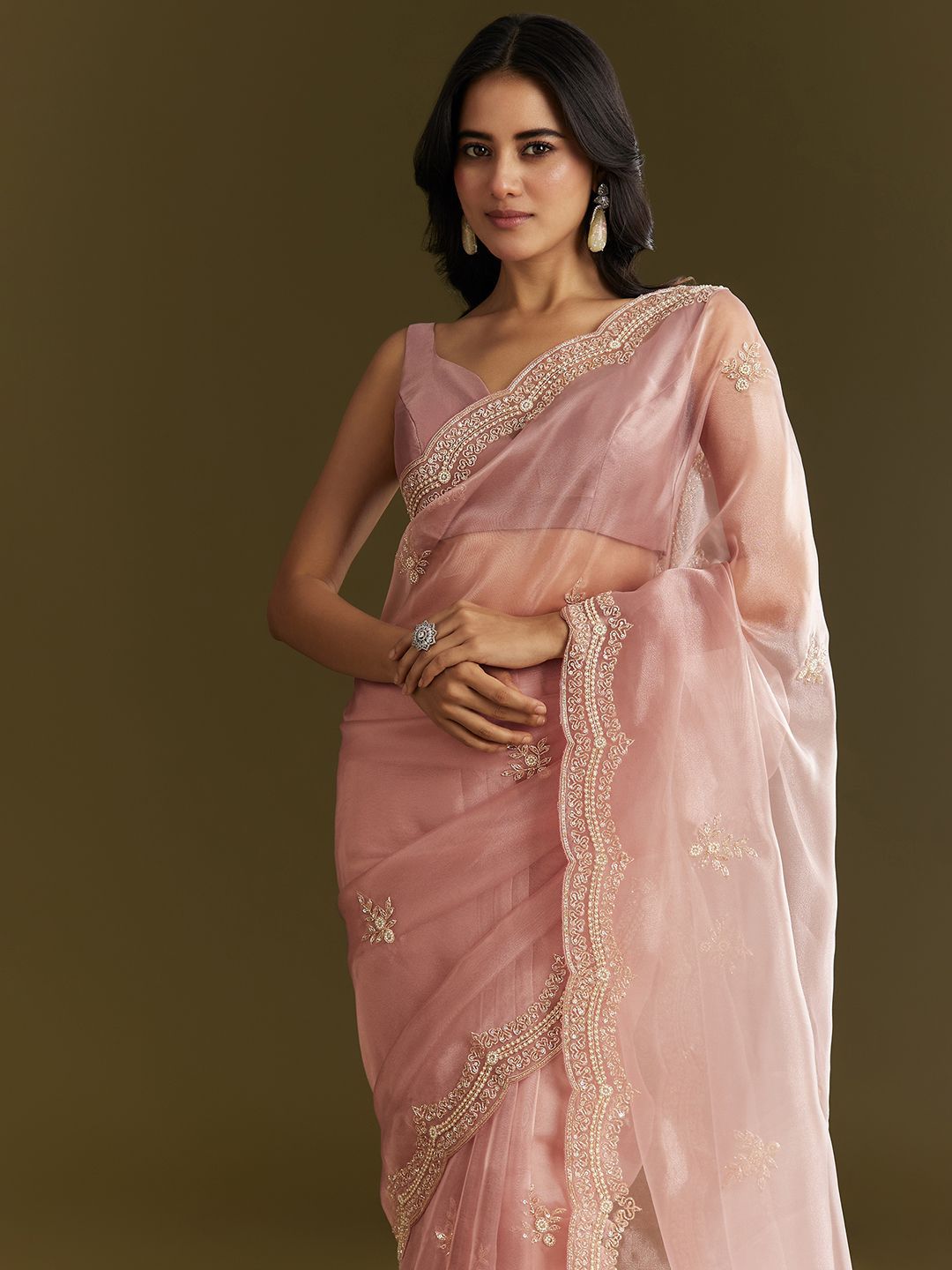 KALKI Fashion Tissue Embroidered Saree With Cutdana Sequins And Moti